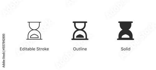 Set of hourglass icons . black time icons | countdown, time, waiting, deadline, time management concepts. in editable stroke, outline, and solid styles