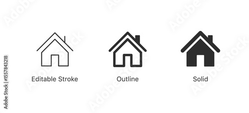 Set of home icons Black house symbol , homepage sign icon | for real estate, property, housing, and user interface design | in editable stroke, outline, and solid styles