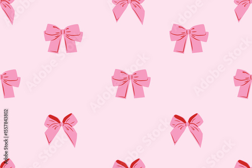 Cute coquette pattern seamless pink ribbon bow. Cute feminine romantic background for textile, fabric, wallpaper