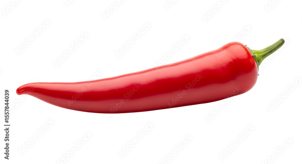 Single bright red chili pepper with green stem isolated on transparent background Single bright red chili pepper with green stem isolated on transparent background