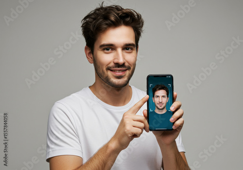 Man using mobile phone for facial recognition