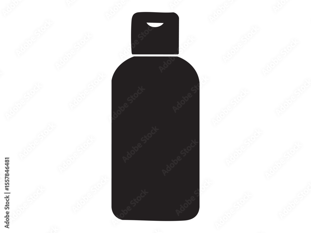 Black silhouette of hair care product bottle isolated on white background, graphic illustration. concept of beauty, shampoo container, hair product, cosmetic packaging, design element Black silhouette of hair care product bottle isolated on white background, graphic illustration. concept of beauty, shampoo container, hair product, cosmetic packaging, design element