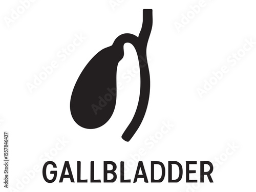 Black silhouette of gallbladder isolated on white background, graphic illustration. concept of digestive organ, human anatomy, medical icon, health, design element