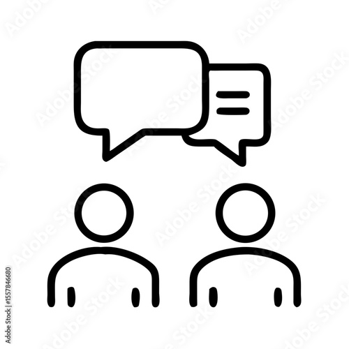 Two people engaged in conversation with speech bubbles  