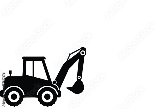 Backhoe Loader Silhouette,  Heavy Construction Equipment Vector Art.