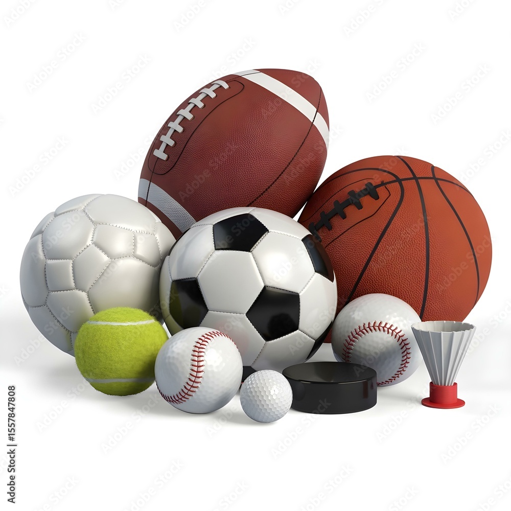 Diverse Sports Balls Collection Against White Background Diverse Sports Balls Collection Against White Background