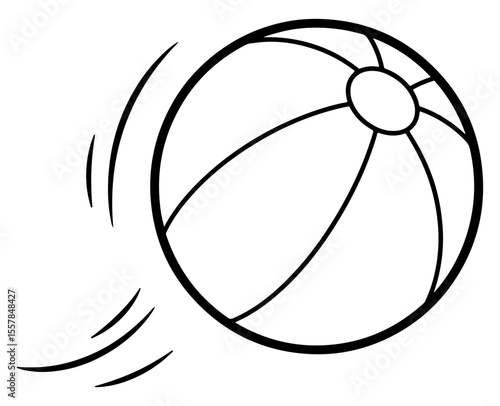 A black and white illustration of a moving beach ball design