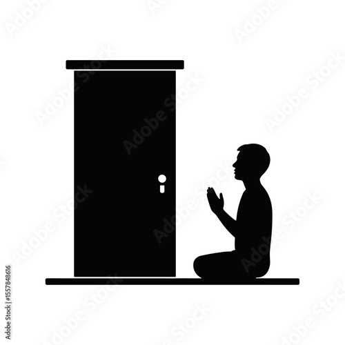 Silhouette of a person praying in front of a door in prayer room concept of Religion & Prayer Rooms  