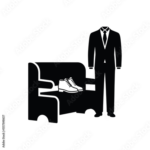 Suit and shoes on bench in airport's prayer room for religious practice  