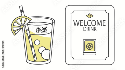 Welcome Drink and Hotel Keycard Minimalist Vector Illustration
