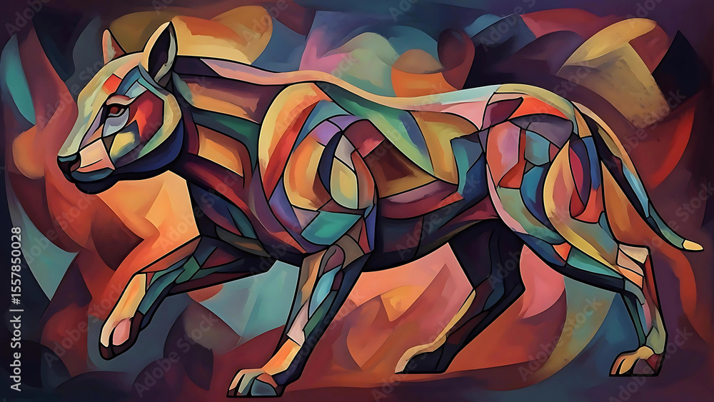 Obraz premium Cubist Canine: A Vibrant Abstract Art Piece