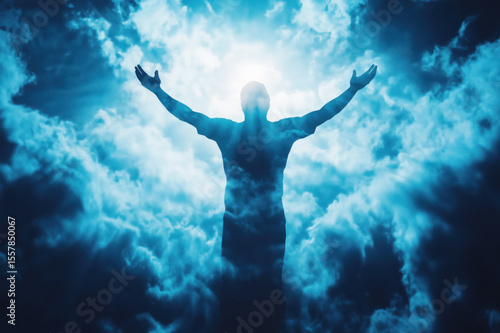 Wallpaper Mural Silhouette of Man Praying in Blue Clouds Torontodigital.ca