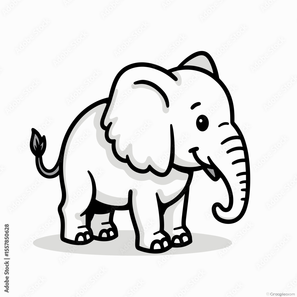 Cartoon elephant illustration with a cheerful expression on white background Cartoon elephant illustration with a cheerful expression on white background
