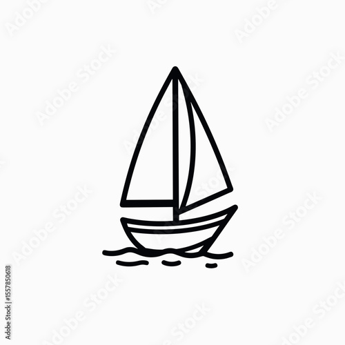 Simple sailing boat illustration on calm water background  