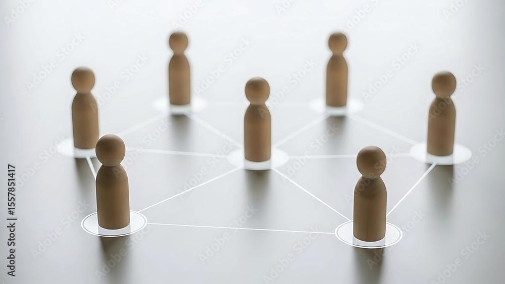 Fototapeta premium Wooden Figures Illustrating Social Network and Community Connections