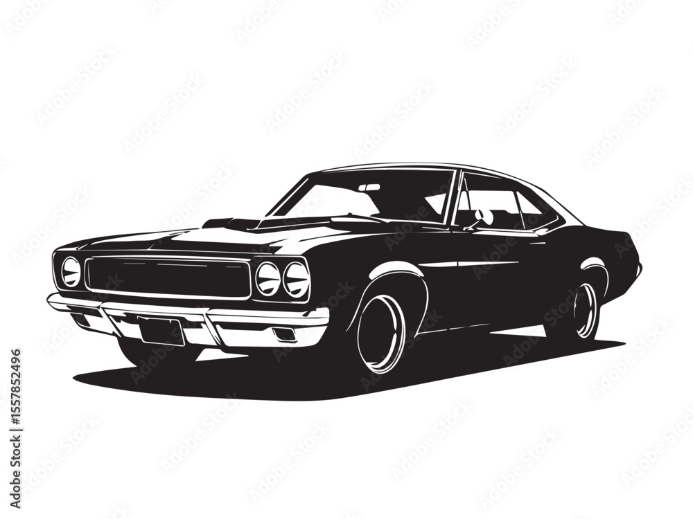 Obraz premium Vintage classic muscle car silhouette. Vintage car silhouette isolated on white background. 