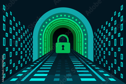 Cyber Tunnel Data Security Lock Icon for Network Protection