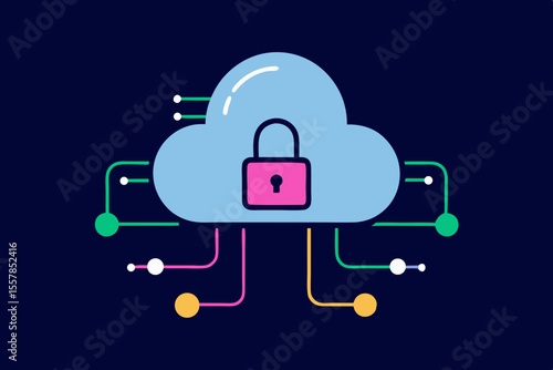 Cloud Security Icon with Lock and Data Connections