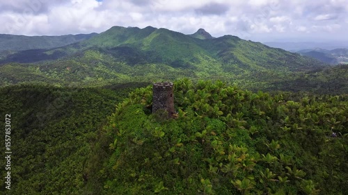 Epic Aerial View of El Yunque Observatory Tower Amid Vast Puerto Rican Forest