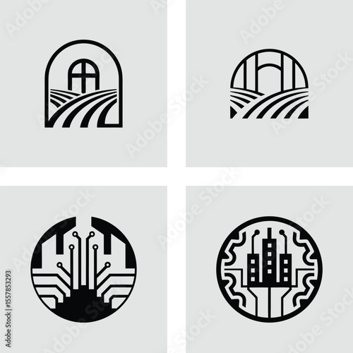 Modern Agriculture & Technology Logo Designs Farm, Bridge, Circuit City Concepts