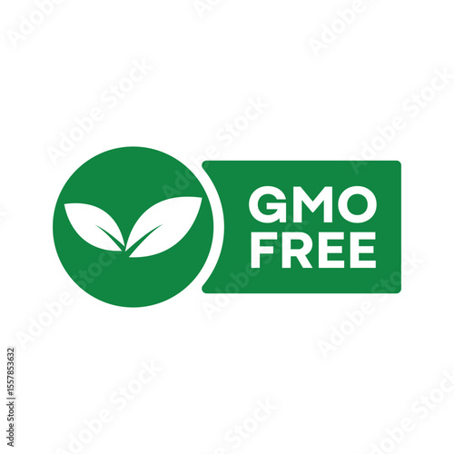 GMO Free Organic Certification Badge - Black Round Vector with Leaf Symbol for Natural Product