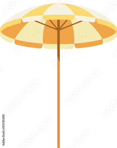 Beach umbrella in flat design. Summer sunshade striped parasol in sand. Hand drawn simple illustration.