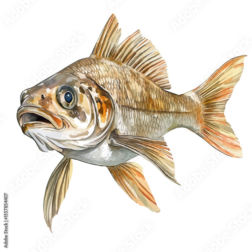 Goldfish Close Up, watercolor painting vector, isolated on a white background.