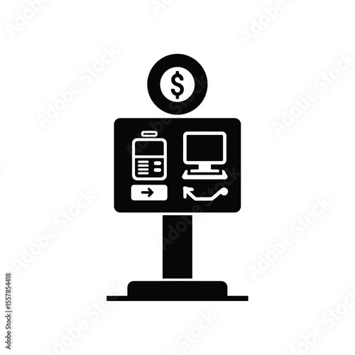 Directional sign to ATM and cash desk between airport gates  