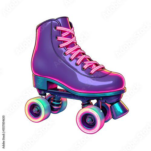 A single roller skate with neon wheels, isolated on a transparent background, retro and vibrant, ultra-detailed.