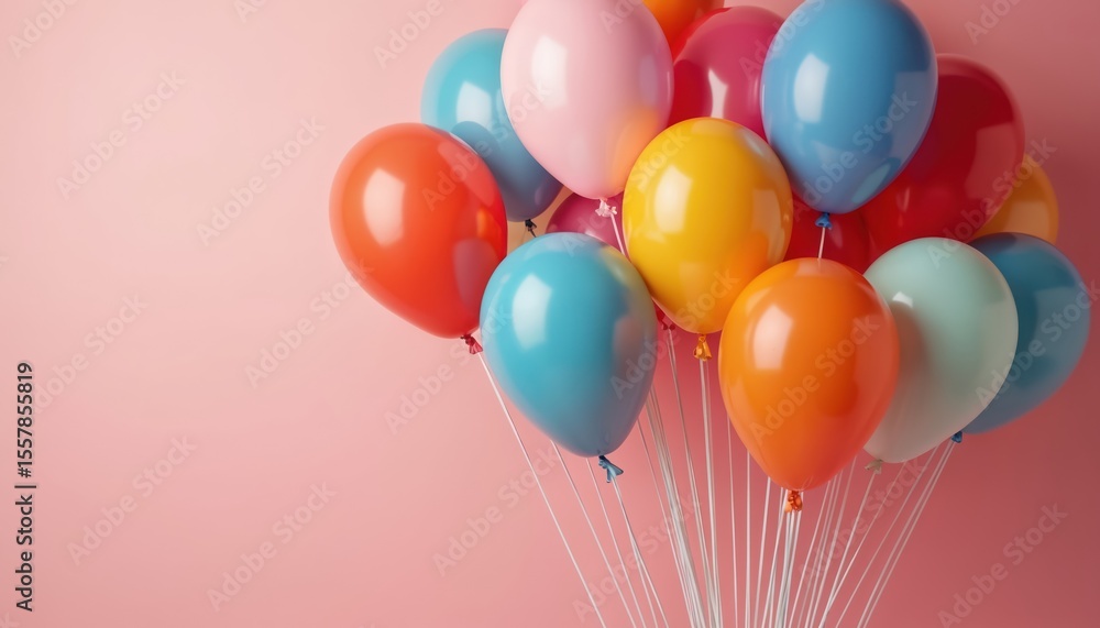 Bunch of colorful balloons isolated on pink background. Balloons of different colors create festive mood. Birthday celebration, party decoration. Holiday gift, happy moments concept. Bunch of colorful balloons isolated on pink background. Balloons of different colors create festive mood. Birthday celebration, party decoration. Holiday gift, happy moments concept.