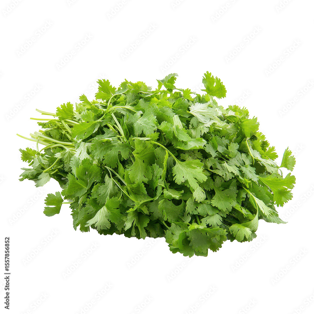 Fototapeta premium Fresh culantro leaves on a white background, perfect for culinary uses and garnishes, Fresh culantro,Sawtooth Coriande isolated on white background