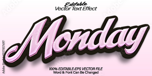 Monday  Vector Text Effect Editable Alphabet White Sticker Black Cartoon Minimal