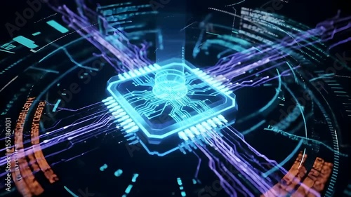 Futuristic Neuromorphic Chip with Glowing Data Streams – Advanced AI Hardware Technology Visualization