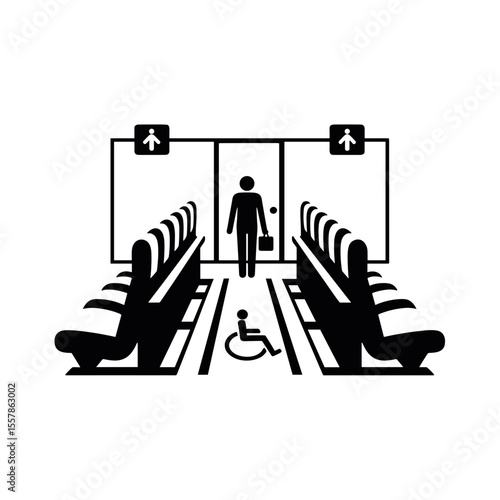 Airport boarding area with wheelchair icon representing accessibility support  