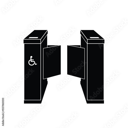 Wide turnstile for wheelchair access with an accessibility support symbol  