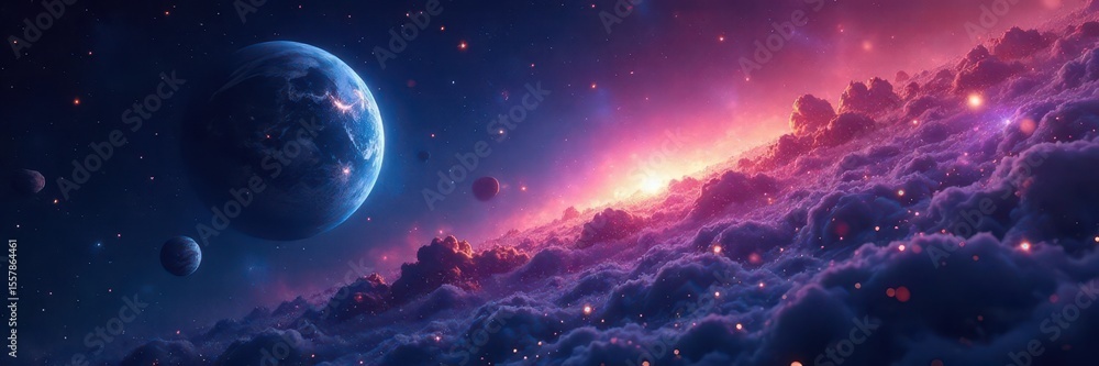 Celestial Scene with Sparkling Stars and Planets , galaxy, space, cosmos Celestial Scene with Sparkling Stars and Planets , galaxy, space, cosmos