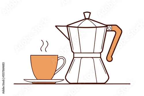 Minimalist espresso cup and moka pot line art vector