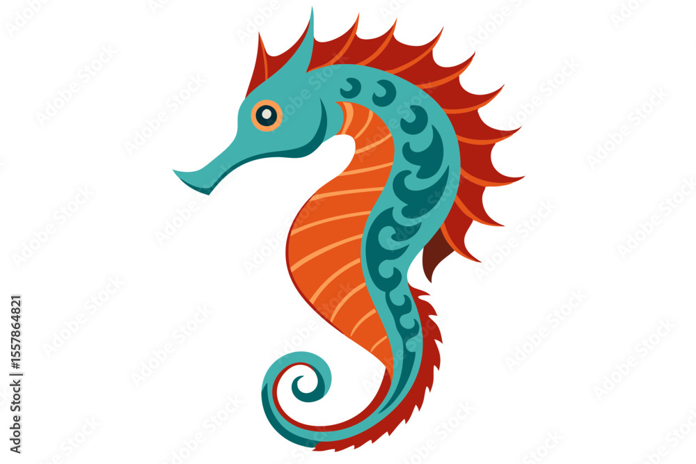 Obraz premium seahorse with curved body detailed vector line art