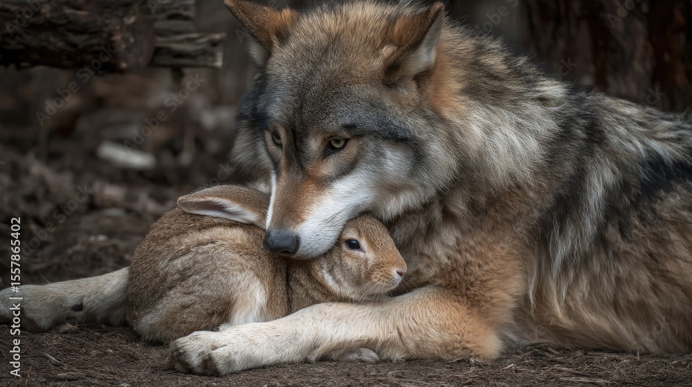 Obraz premium friendship between a wolf and a rabbit