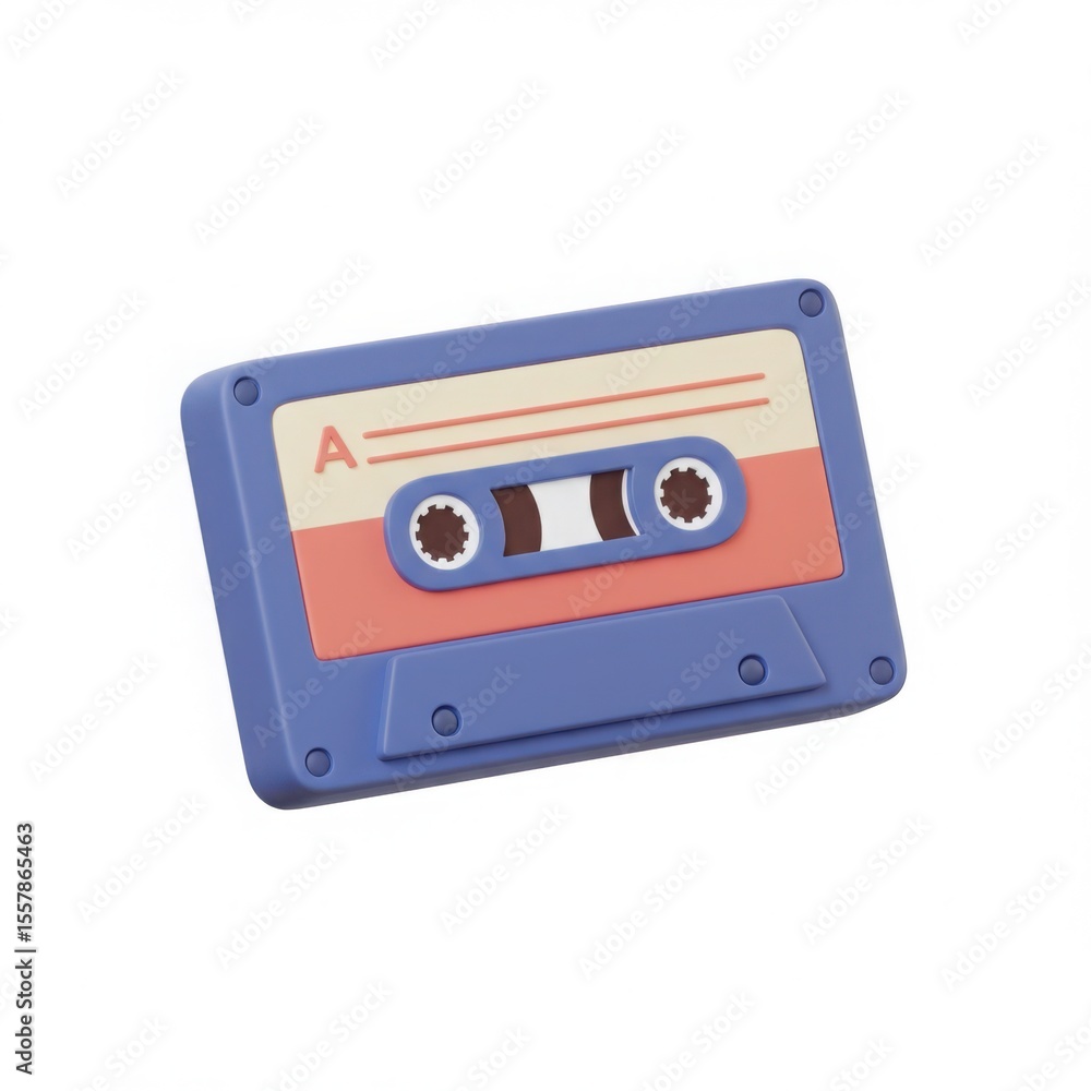 Fototapeta premium A retro audio cassette and tape. Music recording and playback during the 1980s. Old technology for sound and entertainment media device.