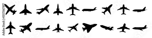 Vector Set of Airplane Silhouettes – Aircraft in Various Angles and Flight Positions