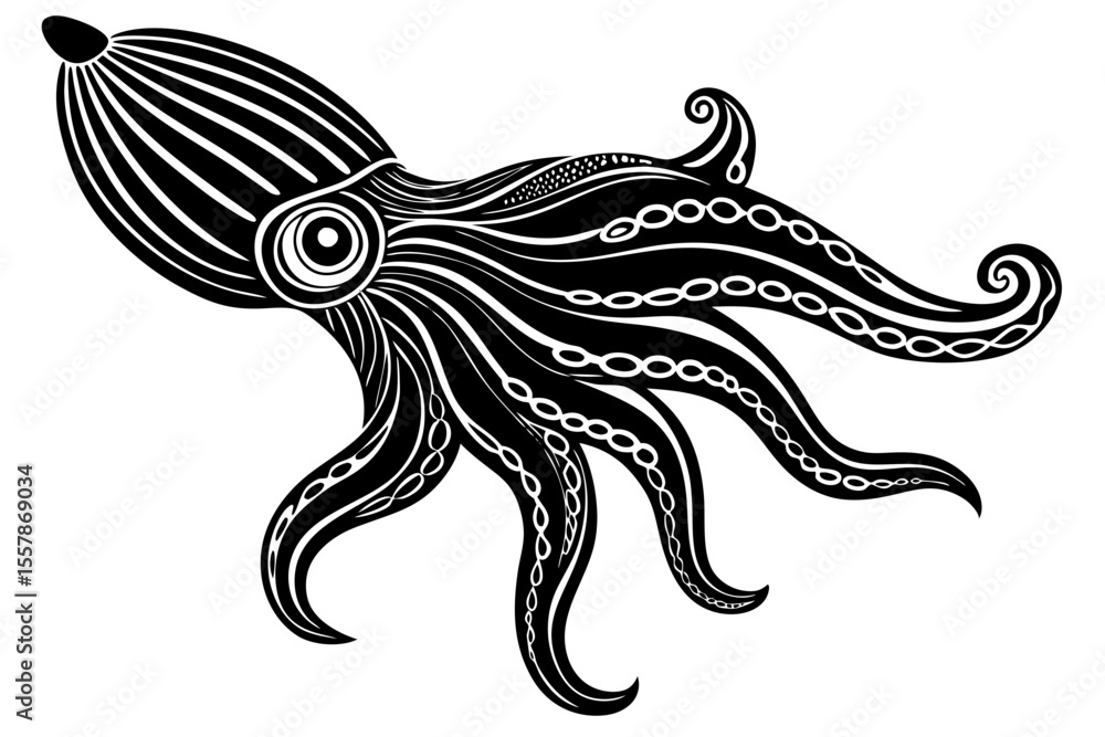 Fototapeta premium Unique Vector Cuttlefish Art Featuring Detailed Marine Patterns