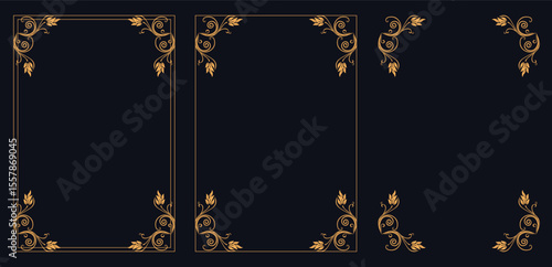 Corner frame, Set of vintage frames, Set of doodle border with bows frame design. Vintage ribbon line art corner sketch.