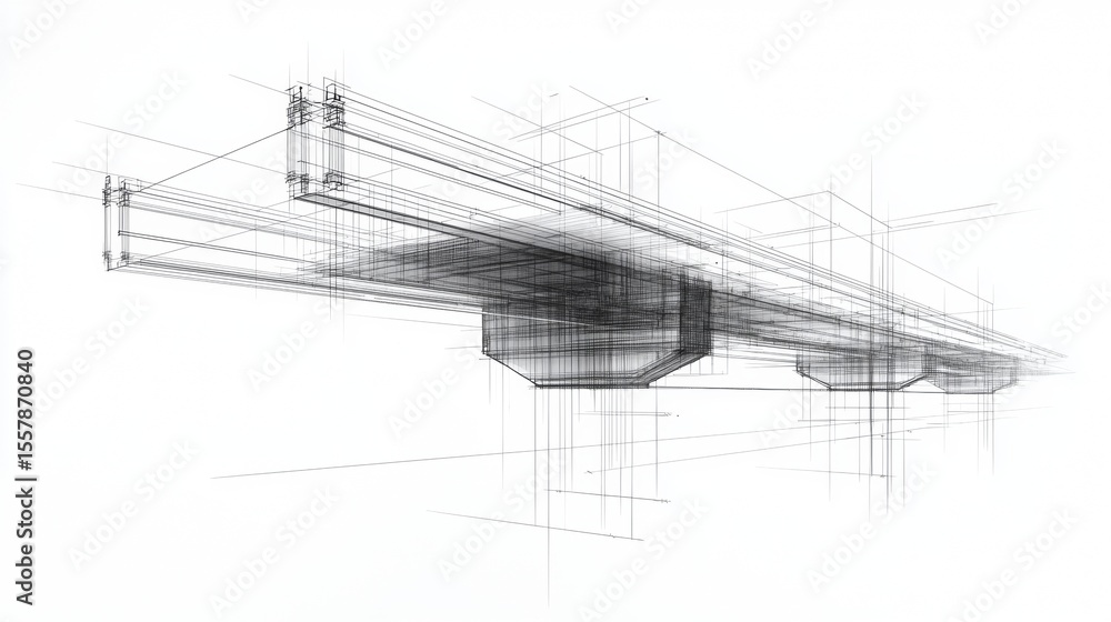 Obraz premium Architectural design sketch of modern structural beams showcasing innovative engineering concepts and precision drafting techniques