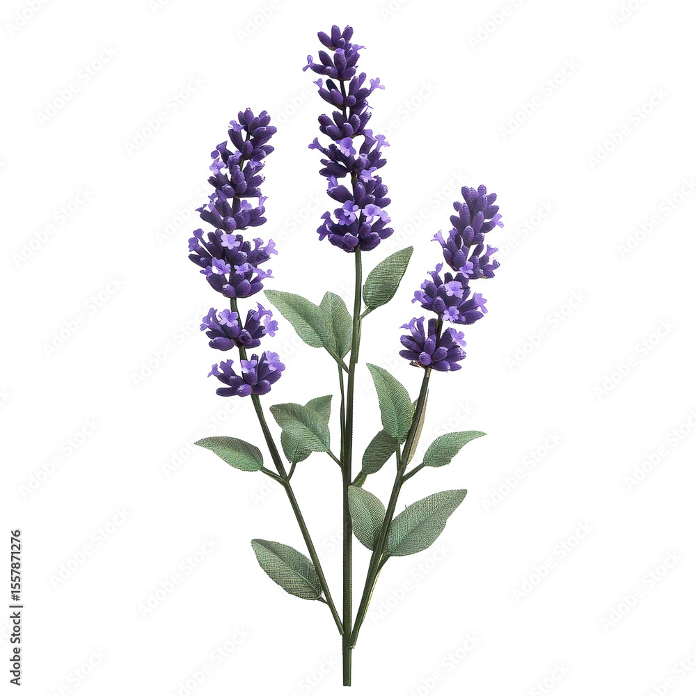 Naklejka premium Realistic lavender flower on a Transparent background showcasing delicate purple blooms and green leaves, Lavender flower isolated. realistic PNG background