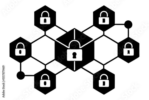 Blockchain Security Network Icon with Lock Symbols
