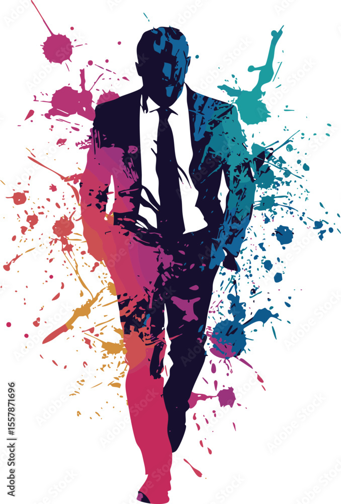 Obraz premium silhouette of businessman with suit and abstract colored background 
