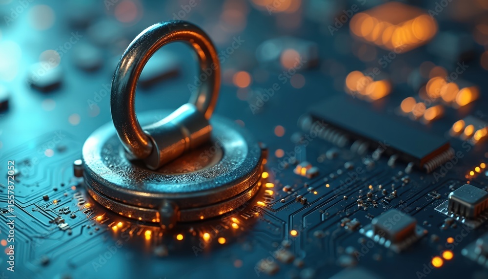 custom made wallpaper toronto digitalCybersecurity concept. Padlock on circuit board. Data protection, network security, privacy tech. Firewall, encryption, antivirus, identity theft, malware, hacking protection. Digital safety.