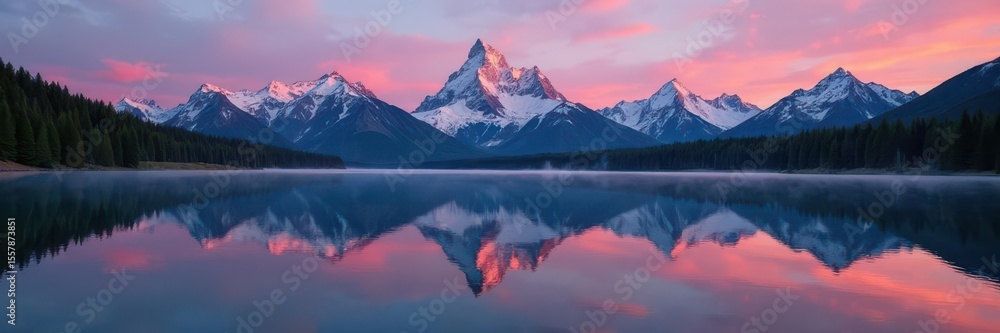 Fototapeta premium Serene lake reflections of Teton range at dawn, Jackson Hole, reflection
