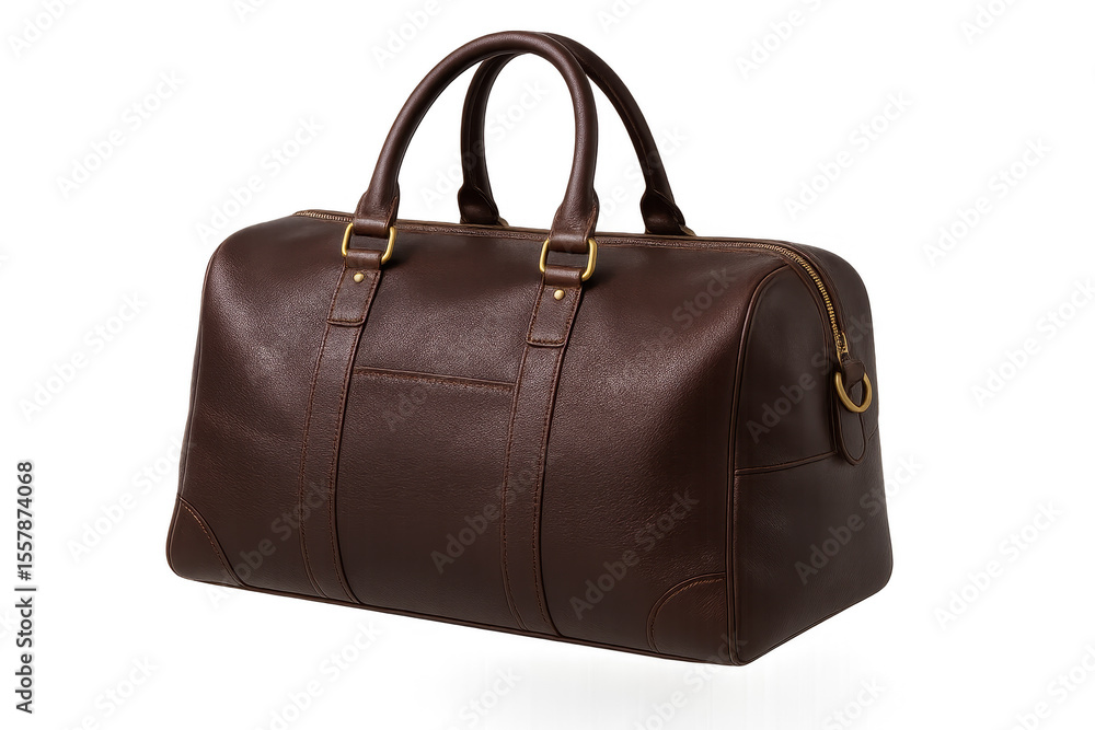 Stylish dark brown leather duffel bag isolated on transparent background Stylish dark brown leather duffel bag isolated on transparent background